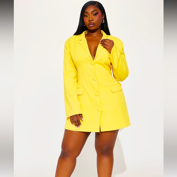BRAND NEW Fashion Nova Jade Blazer Mini Dress - Yellow Size 1X - Picture 1 of 4